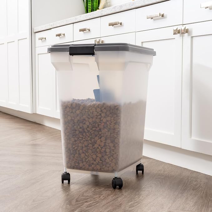 IRIS USA Dog Food Storage Container, Up to 58 lbs, Dark Gray, Made in USA | Includes 2-Cup Scoop & Wheels, Airtight Seal, BPA-Free, Bird Seed, Cat food, Cat Litter, Chicken Feed, Pellets
