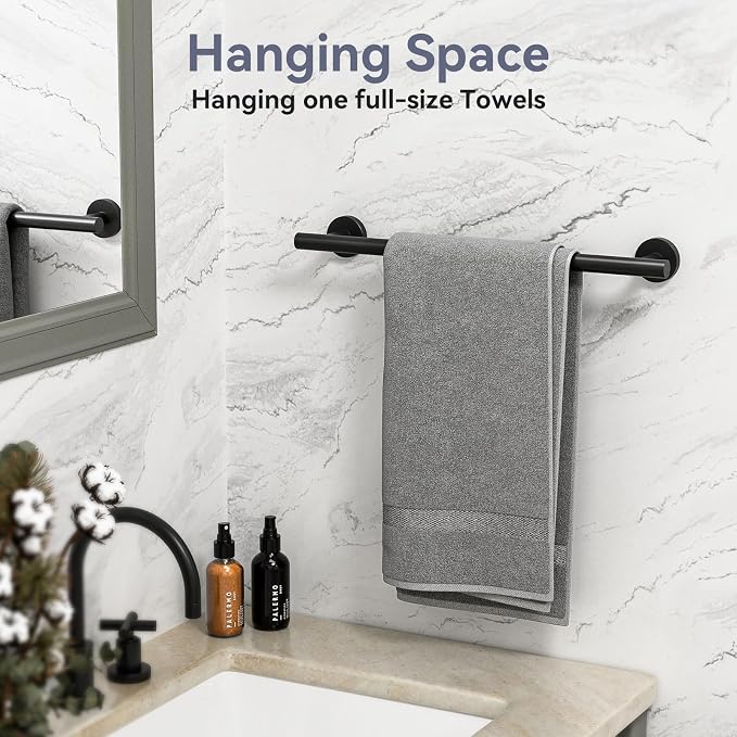 Bathroom Hardware Set, 18 Inch Matte Black Towel Bar Set, 4-Piece | Wall Mounted Bathroom Accessories, Towel Racks for Bathroom, Modern Towel Holder Set, Durable SUS304 Stainless Steel