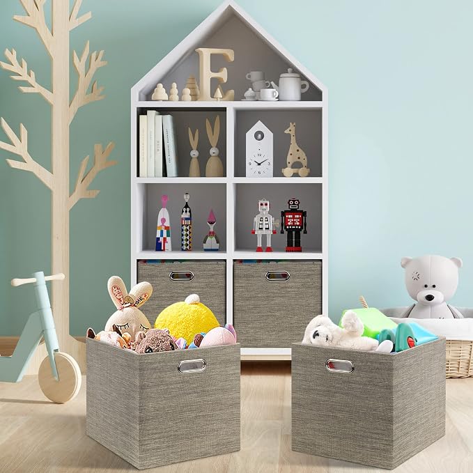Posprica 13x15x13 Storage Cube Bins, Foldable Collapsible Storage Bins Boxes, Fabric Decorative Storage Baskets Organizer for IKEA Kallax, Shelves, Closet, Clothes,, Set of 4-Coffee