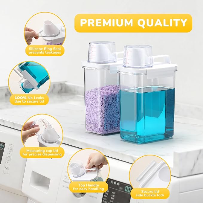 Trash Bag Dispenser Holder, 3-in-1 Laundry Detergent Dispenser Under Sink Organizer Box & Bamboo Lid, Clear Laundry Room Organization and Storage, Kitchen Garbage Bags Storage Container