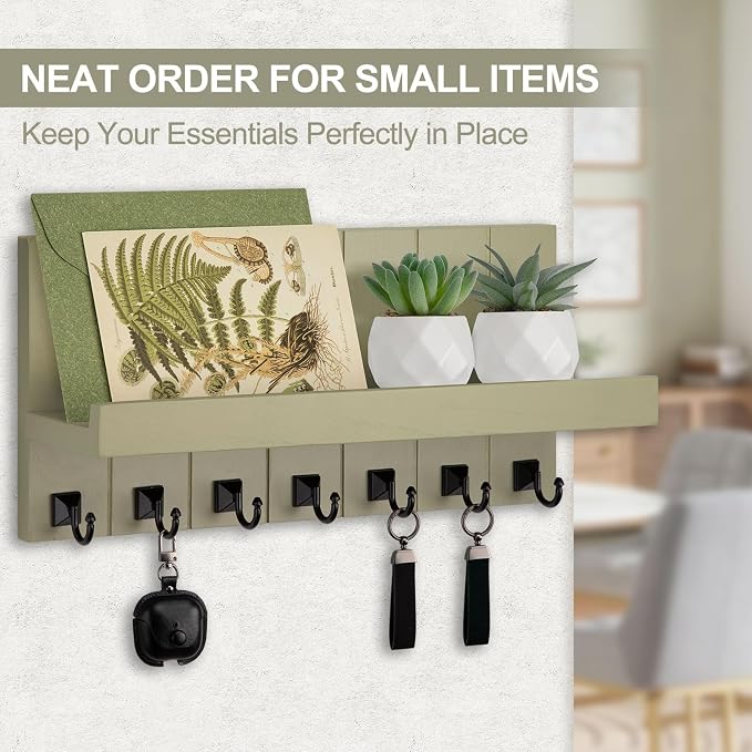 Key Holder for Wall, Decorative Key Holder with Shelf, Key and Mail Holder Wall Mount, Farmhouse Decor with 7 Key Hooks for Keys, Coats, ect.