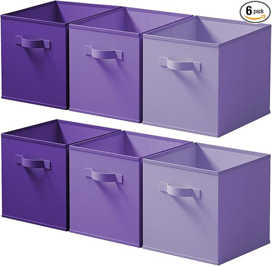 Cupic Cupid 11 Inch Storage Cube, Fabric Cube Storage Bin with Handles, Storage Cube Organizer for Clothes and Toys, Collapsible Cube Bins for Closet, Shelves, Nursery, 6-Pack, Purple Gradient