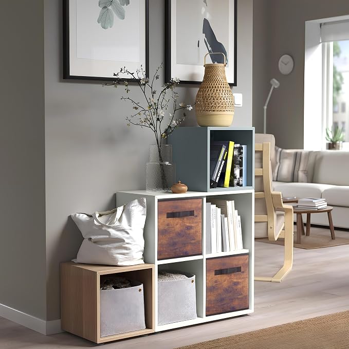 PowerKing Collapsible Storage Cubes, Farbic Storage Bins, Wood, 6 Pack | Sturdy, Lightweight, Easy Pull Handle, Closet & Shelf Organizer, Clothes and Toys Storage, 10.5'' x 11'' x 10.5''