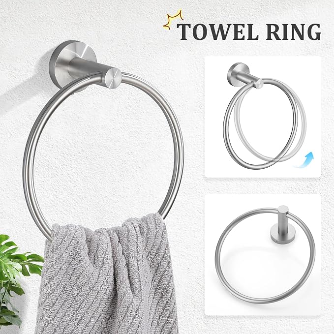 TURS Brushed Nickel 5-Piece Bathroom Hardware Set Towel Bar Set SUS304 Stainless Steel Towel Racks for Bathroom Wall Mounted, 23.6-Inch