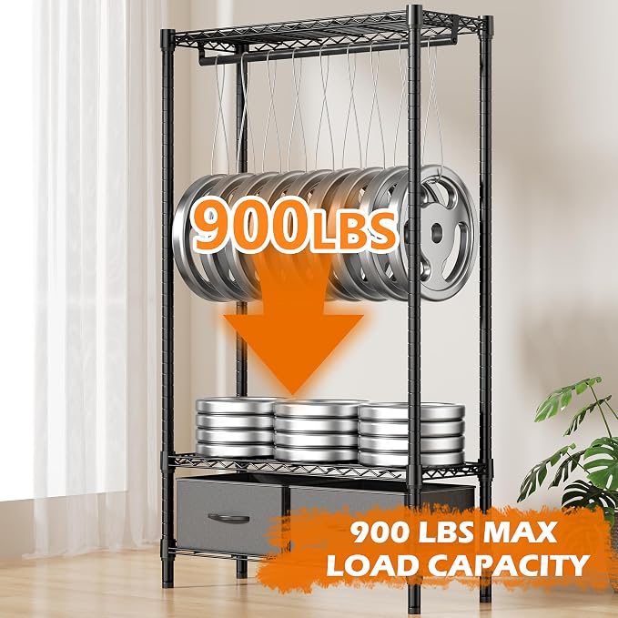 M MZG Heavy Duty Rolling Garment Rack 3 Tiers Adjustable Wire Shelving with Rod, Storage Closet Clothing Rack with Drawers Dark Grey, 15.8" D x 35.5" W x 72.4" H