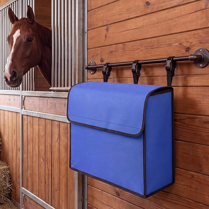 Horse Blanket Storage Bag, 600D Waterproof Oxford Fabric 23 x 19 x 9 in Stall Front Organizer, Heavy Duty Hanging Dustproof Horse Blanket Holder Accessories (Blue)