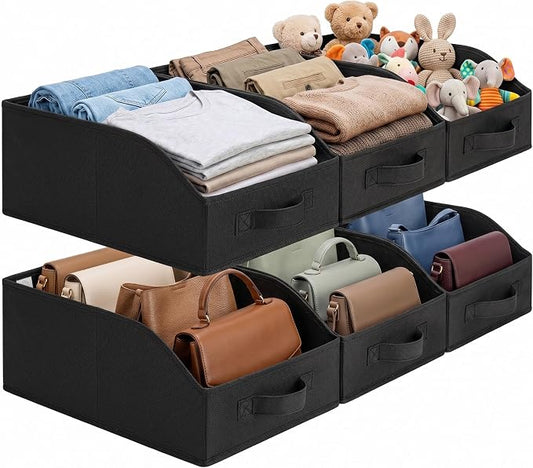 GRANNY SAYS Trapezoid Closet Organizers, 10"Lx15¾"Wx6¾"H, Black, 6-Pack | Fabric Storage Bins for Closet Shelves, Cube Shelf, Closet Organizers and Storage for Clothes, Purse, Toys, Towels