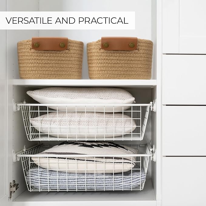Beautiful Storage Basket Set of 5 - Sturdy Jute Rope Baskets for Shelves Are Perfect for Organizing Your Home - Quality Storage Bins Easily Fit With Any Nursery or Bedroom Decor