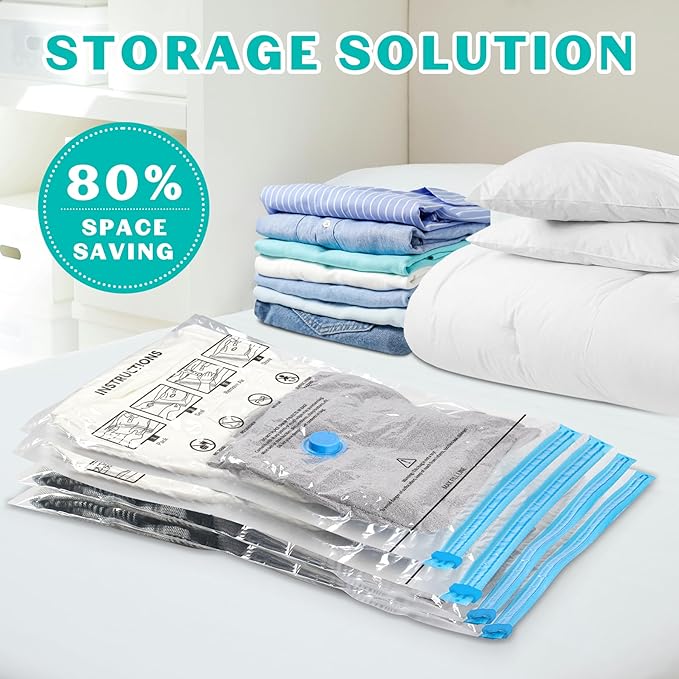 10 Pack Small Space Saver Vacuum Storage Bags Compression Seal Bags for Travel Clothing Luggage Blankets Comforters with Hand Pump
