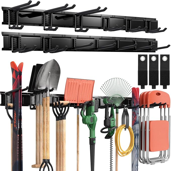 LBT 99" Garage Tool Organizer Wall Mount - 1000lbs Garden Tool Organizer | Anti-Rust, Adjustable Hooks, Sheds Garden Tool Organizer Black, Gifts For Men Dad Husband