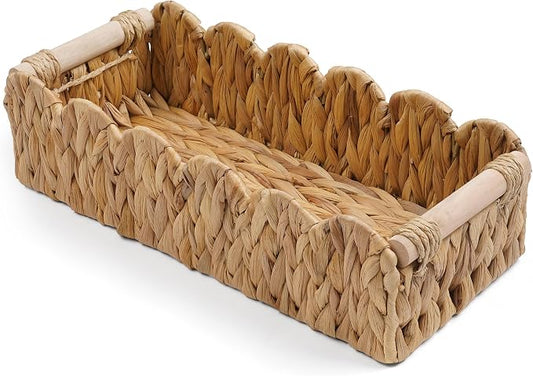 Bathroom Decor Basket for Toilet Paper Storage Baskets For Organizing | For Bedroom Living Room Kitchen Home Decor Scalloped Cute Basekt With Handle for Apartment Countertop,Natural