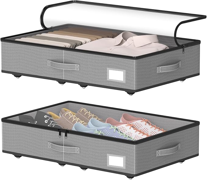 EE-RoomWorld Under Bed Storage with Wheels, No Assemble Required 5.5 inches height grey under bed storage bins,Low Profile Rolling Underbed Shoe Storage containers，dorm underbed storage drawers