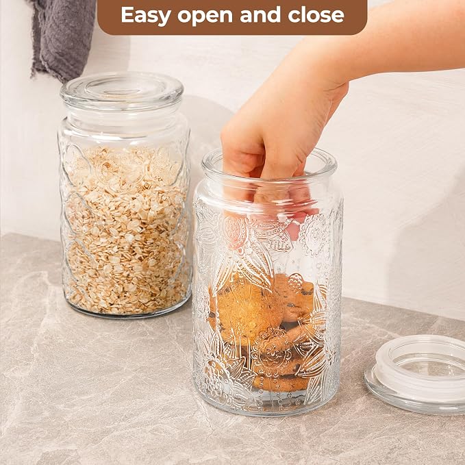 Adodeen Glass Storage Containers With Lids, Glass Jars With Lids, 32OZ | Airtight Glass Food Storage Containers, Kitchen Canisters For Sugar, Coffee, Tea, Spice, Flour, Candy, Pasta, Cereal