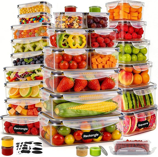 62PCS Thick Food Storage Containers with Airtight Lids for Meal Prep | BPA-Free Plastic Food Container Set for Leftovers, Snacks, Lunch, Fruit, Freezer Storage & Kitchen Organization, Leakproof