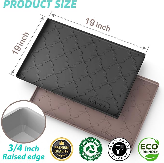 SIKADEER Waterproof Under Sink Mat Food-Grade Kitchen Shelf Liner 19" x 19" | Thick Raised Edge Cabinet Protector, BPA Free Kitchen Organizer and Storage, Non-Slip Dog & Cat Mat, Silicone Drying Mat