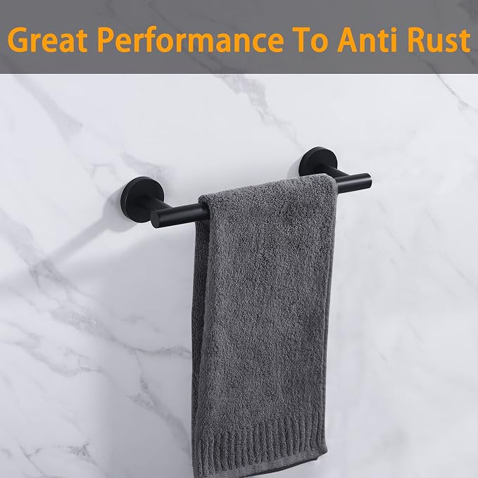 Nolimas Matte Black Bath Hand Towel Bar Single Bars Towel Rack Rod Classic Wall Mounted Stainless Steel Bathroom Towel Bar Toilet Kitchen Towel Shelf Single Layer,9inch