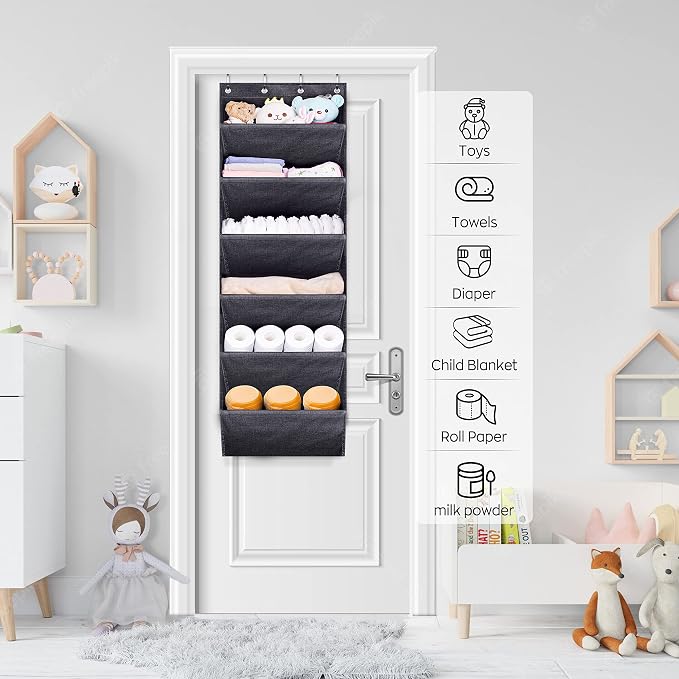 SLEEPING LAMB Over The Door Shoe Organizer for Closet with Large Deep Pockets, Narrow Shoe Rack for Door Hanging Boots Storage, Black