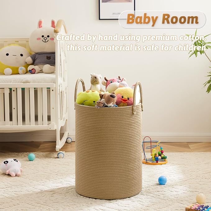 Artfeel Laundry Basket,Woven Cotton Rope Laundry Hamper,60L for Decorative Storage of Dirty Clothes,Toys and Blankets in Bathroom,Baby Room and Living Room