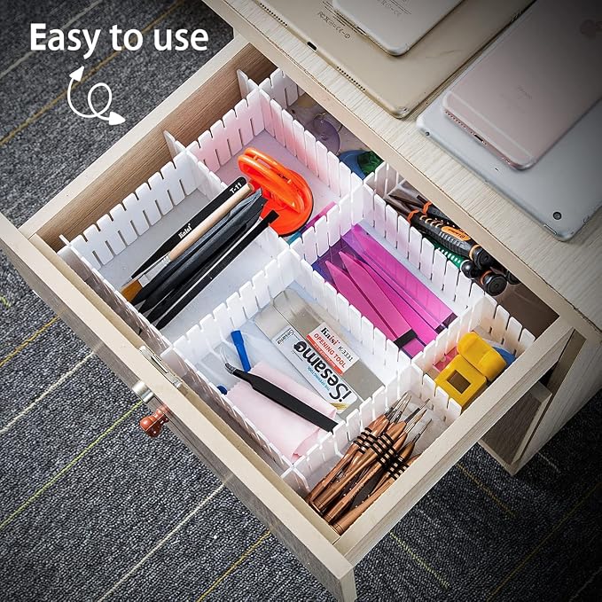 85Pcs Drawer Dividers, Adjustable Drawer Organiser, Cut at Will for Tidying Clutter Clothes, Socks, Makeup, Dresser, Kitchen Black