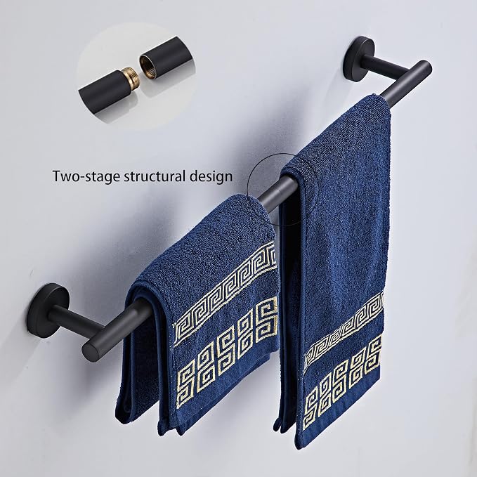 Matte Black Bathroom Hardware Set 5 Piece with Towel Racks for Bathroom, SUS304 Stainless Steel Bath Towel Bar Set, 24 Inch Wall Mounted Accessories Kit…