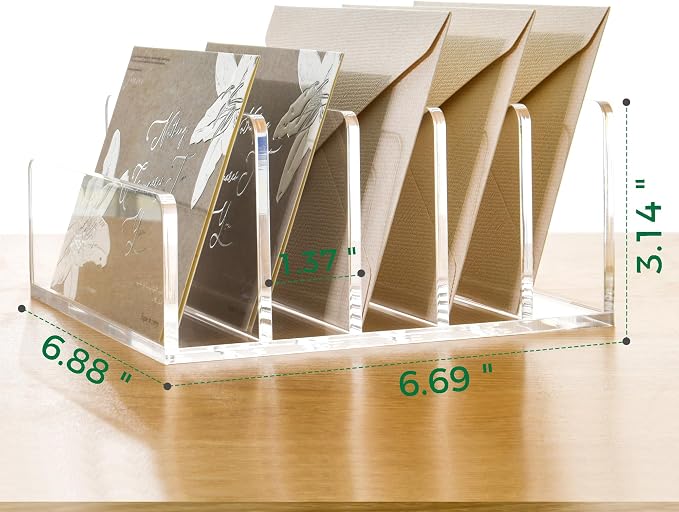 5 Compartments Clear Acrylic Mail Holder – Vertical Letter Sorter & Multifunction Desk Organizer for Bills, Documents, Notebooks – Modern Office/Home Envelope File Rack