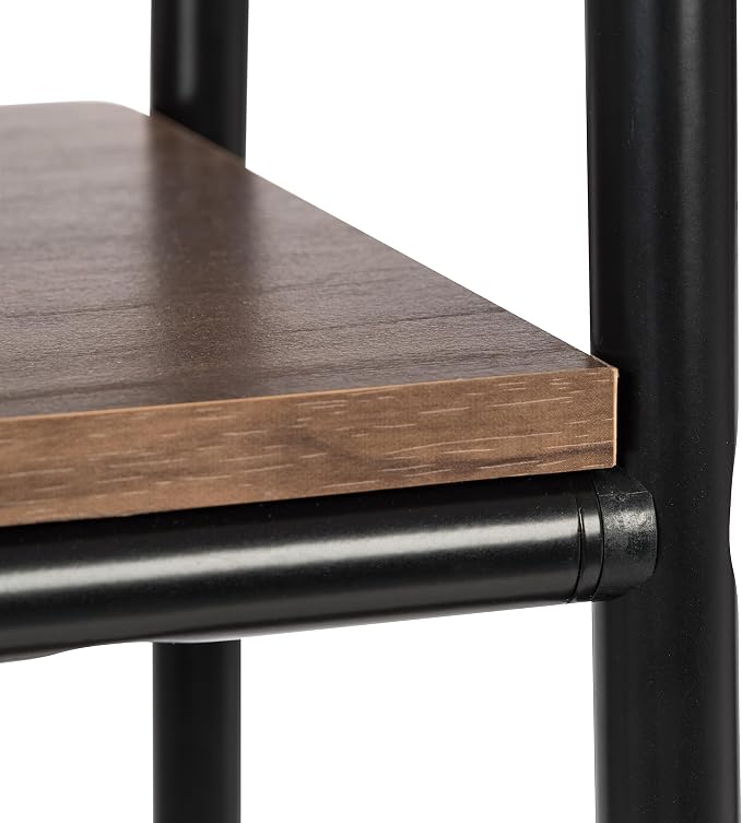 IRIS USA Clothes Rack with Wood Shelf, Garment Storage, Black | Adds storage space for folded clothing, shoes, and accessories with a wood accent surface