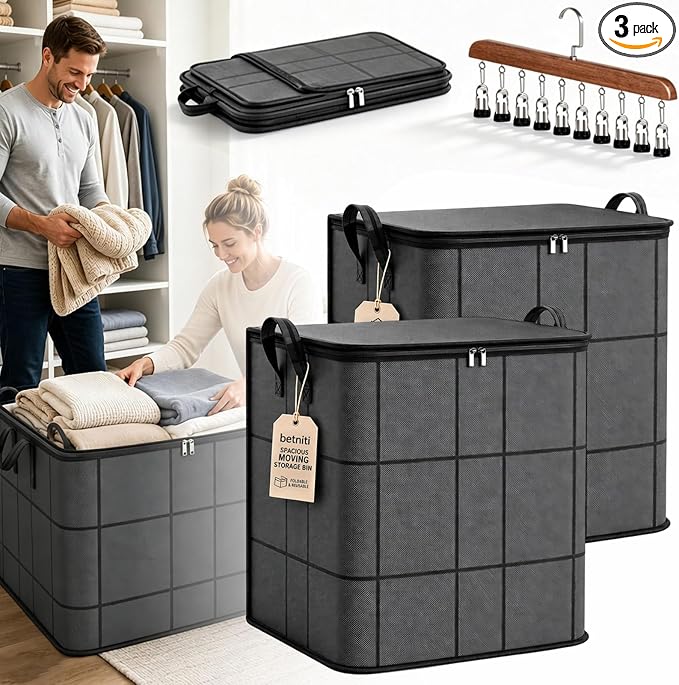 Spacious Moving Storage Bin Blanket Storage Bags - Upgrade Large Capacity Zippered Fabric Organizer for Bedding & Clothes, Foldable with Reinforced Handles for Quilts，2Pcs：M: 19.7 x 15.7 x 19.7 in