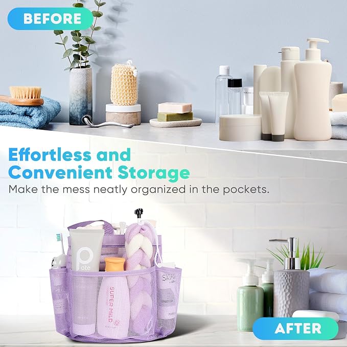EUDELE 2 Pack Mesh Shower Caddy Portable for College Dorm Room Essentials, Shower Caddy Dorm with 8-Pocket Large Capacity,Shower Bag for Beach,Swimming,Gym All Black+All Pink
