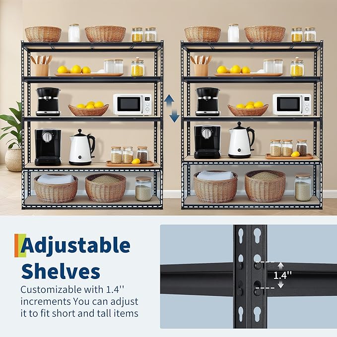 PeakPursuit Storage Shelving Unit, 5-Tier Adjustable Metal Storage Shelves, 60" L x 24" W x 72" H Heavy Duty Garage Storage Shelves for Kitchen Pantry Basement Bathroom Laundry