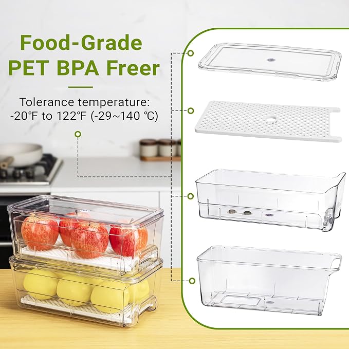 Imncya 6 Pack Stackable Pull-Out Fridge Organizer Drawers, Clear Refrigerator Drawer with Lids, Fridge Stackable Storage Drawers for Veggies, Fruits, Food Storage and Organizer