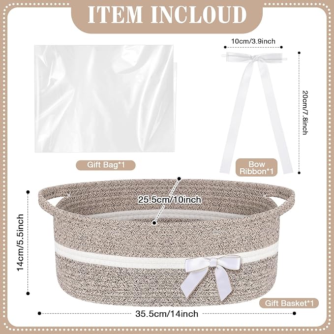 Colingmill 1 Set Woven Empty Basket for Gift,Khaki | with Cellophane Wrap Set, 14 x 10 x 5.5 Inch, Medium Decorative Gift Basket, Cotton Rope Storage Box, Home Decor