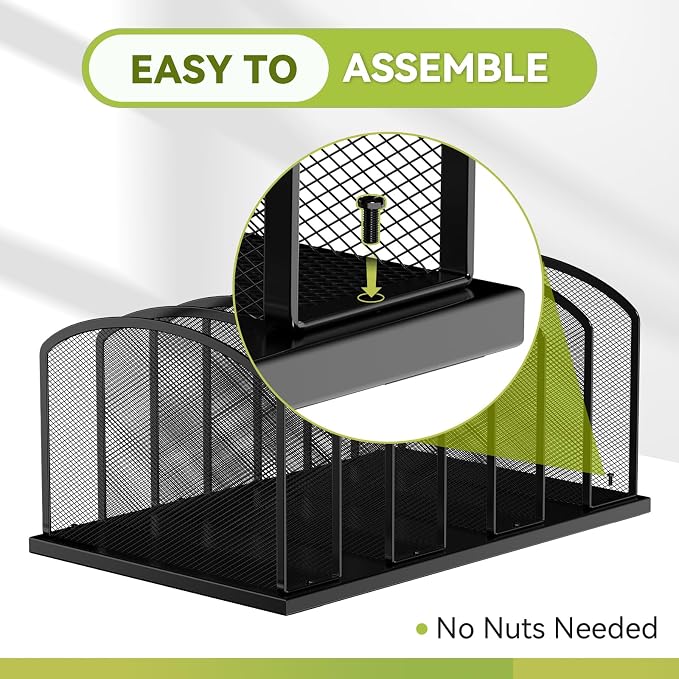 MINDEPOT Desk File Organizer 7 Sections Upright Mesh File Sorter Organizer for Desk, Office Organization File Holder for Home, Office & Classroom (Black, 1Pack)