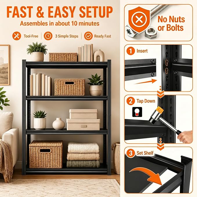 Garage Shelving 4 Tier Heavy Duty Metal Storage Rack Adjustable Shelf | 2000 lbs capacity steel organizer with adjustable shelves for pantry, kitchen, basement, closet and warehouse storage