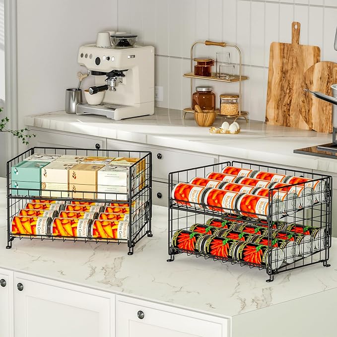 2-Pack Stackable Rack Organizer, Storage for Kitchen Pantry Cabinet, Holders for Food, Multifunctional Dispenser for Snacks Soda