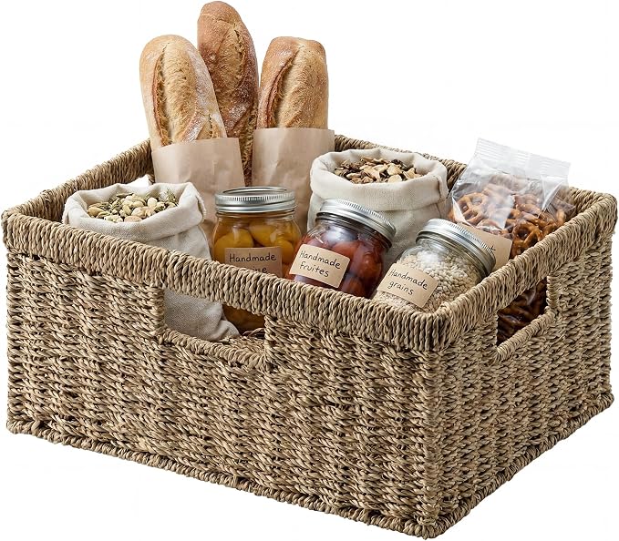 StorageWorks Large Wicker Baskets for Organizing, Seagrass Storage Basket with Built-in Handles for Pantry, Entryway, Living Room, 1 Pack