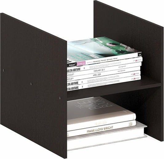 Furinno Cubicle H-Shelf Cube Insert, 2-Tier Cube Organizer, Dark Oak | 12.9W x 12.9H, Shelf Accessory, Fits into Furinno Triple Thick Cubes, IKEA Kallax, for Organizers and Storage