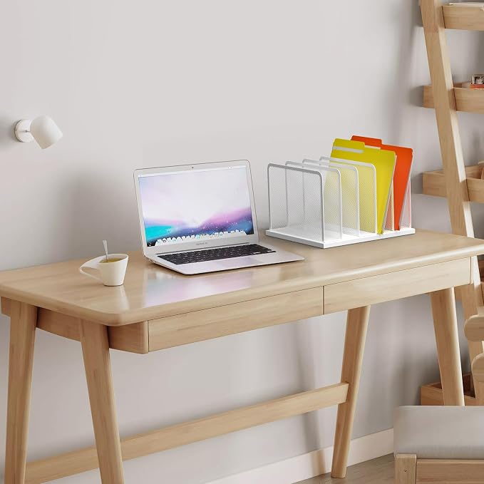 Kuntine.B 5-Section Upright Desk File Organizer White 1 Pack | Vertical, Mesh, Metal, Assembly, Stability, Sturdiness, Organization, Standing