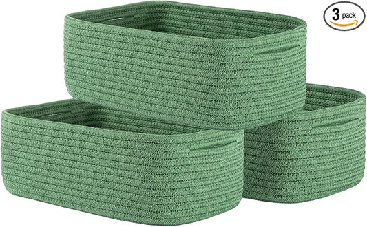 KALLAX Small Woven Storage Basket for Organizing, 12 x 8 x 4.5 inch, 3 Pack | Shelf baskets for closet organization, toy storage and home decor, Perfect as empty gift baskets for holidays, Green