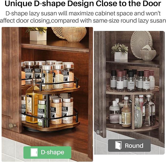 Lazy Susan Organizer Spice Rack - Spice Organization for Cabinet Height Adjustable Rotating Lazy Turntable, Pantry Kitchen Wood Revolving Seasoning Organizer (Vintage, 9 Inch)