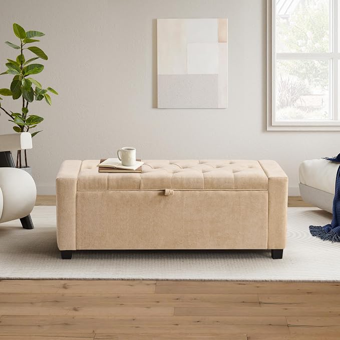 GRAINELL 42.13” Storage Ottoman Bench, Upholstered Tufted Bedroom Bench | End of Bed Storage Bench for Living Room & Entryway, 350 lb Capacity