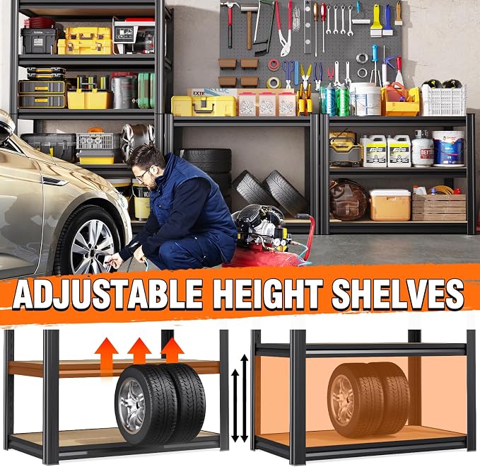 71"Hx28"Wx12"D Garage Shelving-5 Tier Garage Storage Shelves,Adjustable Heavy Duty Metal Shelving Unit and Storage Large Rack,Utility Steel Shelf For Warehouse Industrial Pantry Basement Organizers