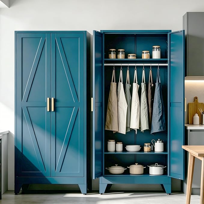 71" H Pantry Cabinet,Metal Storage Cabinets with Doors and Shelves,Tall Food Kitchen Cabinets,Farmhouse Kitchen Cabinet,Freestanding Cabinet