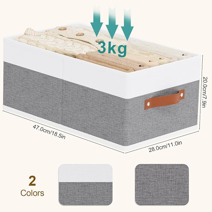 Storage Bins Organizers,18.5×11×7.9In,White/Grey Boxes,4Pack | Clothing Storage Baskets,Fabric Closet Organizer,Foldable Containers with PP Plastic Board,Large Cubes for Clothes,Hat