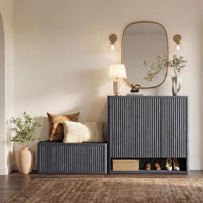 SICOTAS Shoe Cabinet 47.2" Wide Freestanding Hidden Shoe Storage Cabinet with 3 Doors & 4 Adjustable Shelves Tall Modern Shoes Rack Organizer Cabinets Storage for Entryway Hallway Living Room Entrance