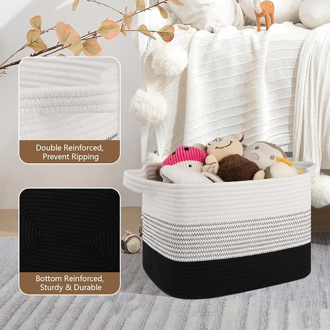 OIASKET Storage Basket for Organizing, Woven Baskets for Storage, Rectangle Decorative Baskets for Shleves, Closet, Toys, Books, Nursery Organizer Bins - Pack of 3 (Gradient Black, 13"x9.85"x8.7")