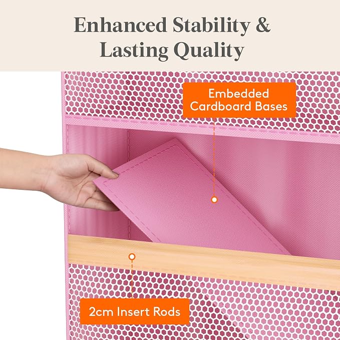 Lifewit Baby Over the Door Hanging Organiser, Hanging Shelves with Transparent Pockets for Stuffed Toys for Children's Room, Baby Items in the Pantry, Bedroom, Wardrobe, (Pink, 5 Tier)