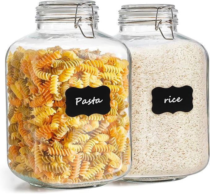 ComSaf Square Glass Jars with Airtight Lid 1.3 Gallon 2 Pack Large Canister | Flour sugar rice, Kombucha pickling, Pantry organization, Bulk storage, Pickling fermenting, Cabinet organization, Snacks