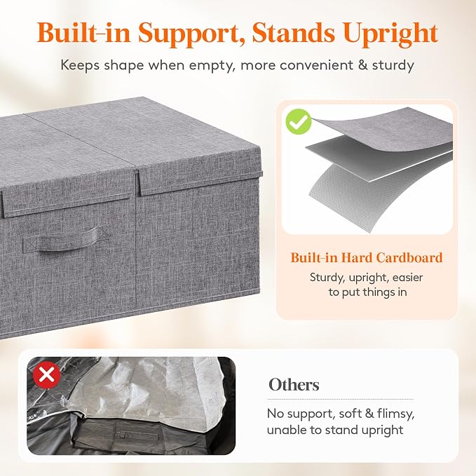Lifewit 80L Under Bed Storage Containers, 9.8 Inch Tall Underbed Clothes Storage Organizer Bin with Sturdy Sidewalls, Bottom, 3 Lids, Deep Storage Drawer for Clothes, Shoes, Blankets, Pillows 2 Pack