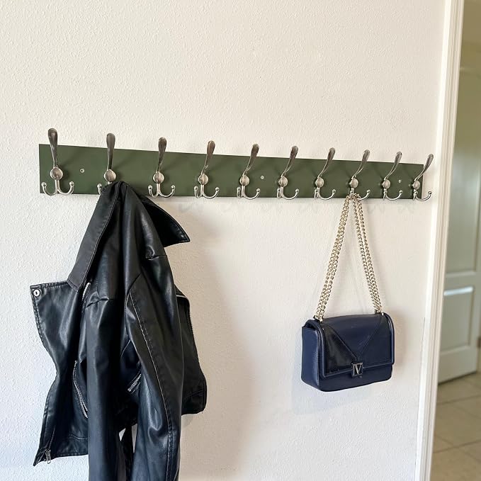 SKOLOO Creations Forest Green Solid Wood Wall Mounted Coat Rack, 10 Hooks, 38-1/8" Long - Kitchen, Mudroom, Entryway, Bathroom - Includes Mounting Hardware, Wall Coat Hanger, Towel Rack, Pack of 2