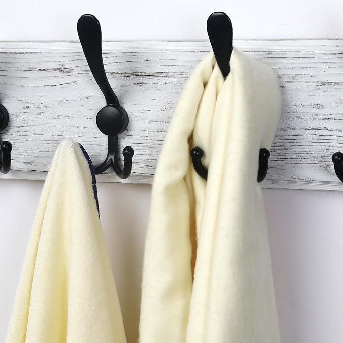 Coat Rack Wall - Heavy-Duty 38-1/4" Long, with Reinforced 10 Custom Tri-Hooks, Solid Wood Wall Hanger for Coats Hat Jackets - Rustic Farmhouse Entryway Storage, White & Black, Pack of 2